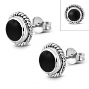 Black Onyx Stud Silver Earrings, e337